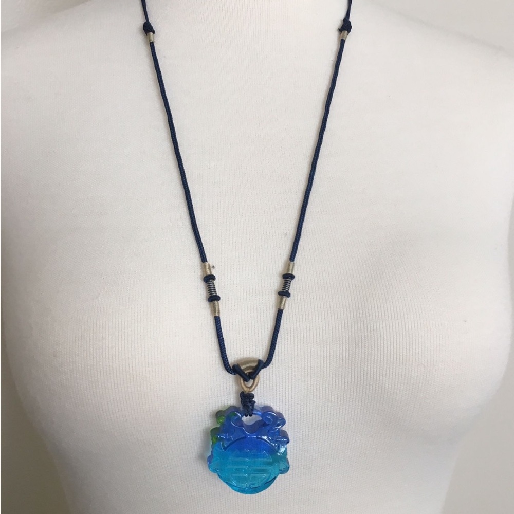 Chinese blue glass necklace